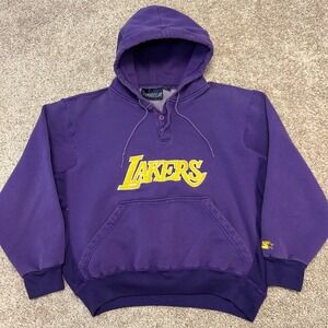 Vintage Los Angeles Lakers‎ Hoodie Sweatshirt STARTER Men Size XL Purple Button